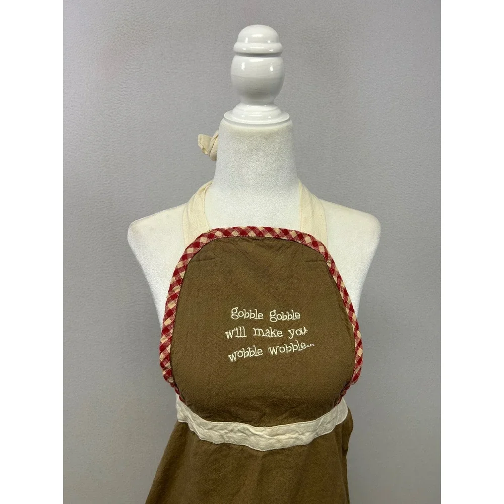 Thanksgiving Farmhouse Cottagecore Womens OS Brown Gobble Gobble Turkey Apron